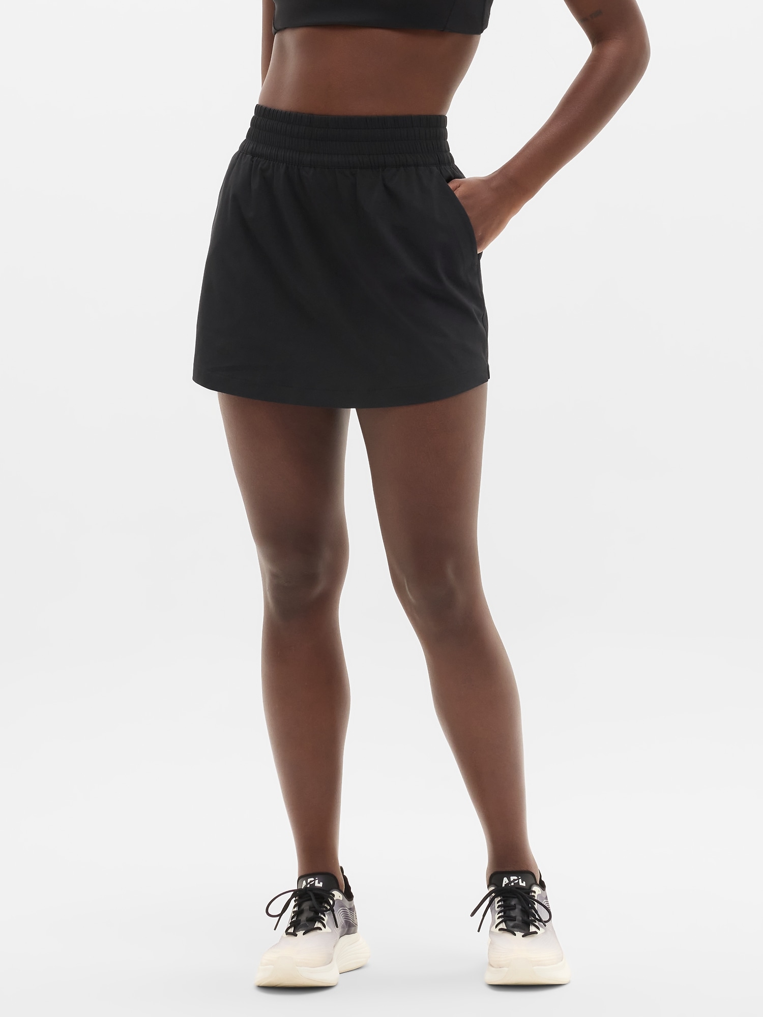 Женская юбка-шорты Athleta Weekender High Rise 14" Run Skort, цвет: Чёрный