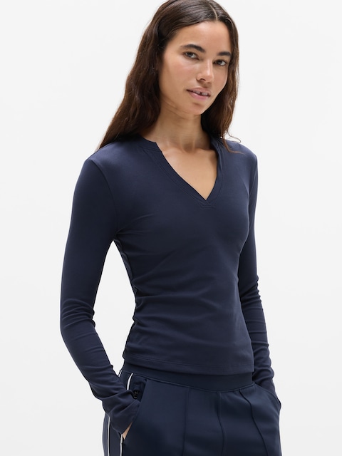 Signature Rib V-Neck Top