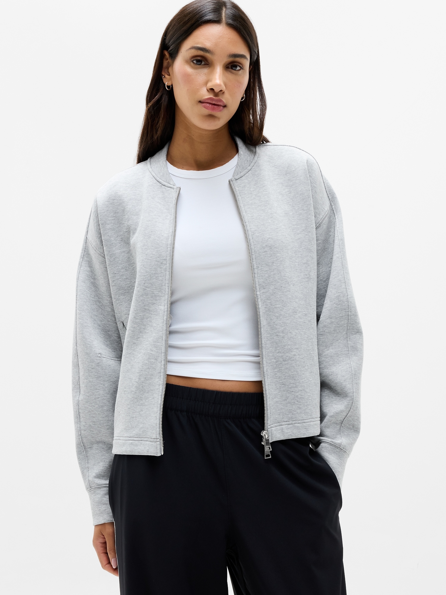 Athleta Form Knit Bomber Sweatshirt In Grey