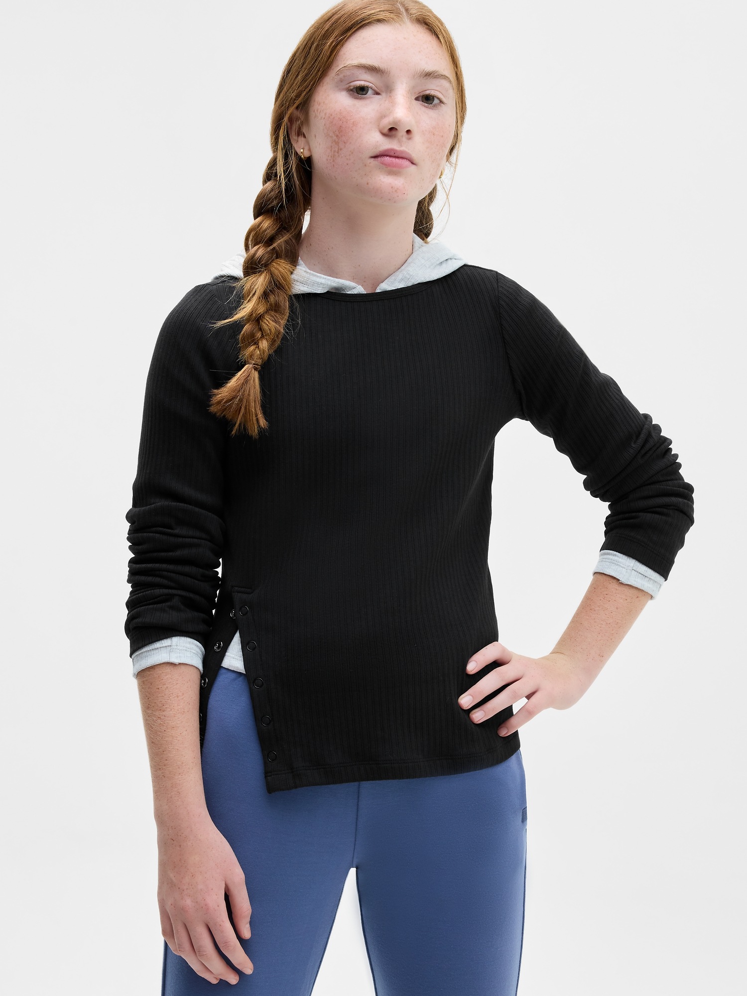 Топ Athleta Right Moves Asymm Rib для девочек, цвет: Чёрный