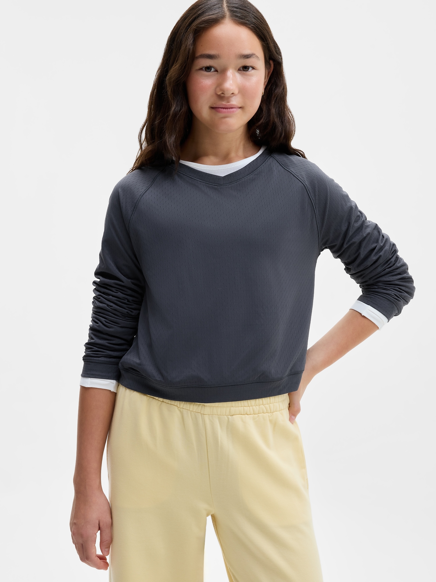 Топ Athleta Practice Mesh Jersey для девочек, цвет: Пепельный